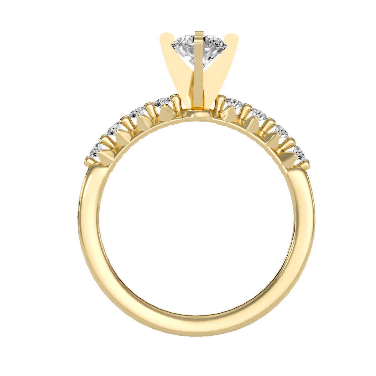 Rose Gold Diamond Solitaire Engagement Ring With Pave Band - Ten