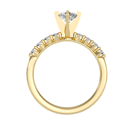 Rose Gold Diamond Solitaire Engagement Ring With Pave Band - Ten
