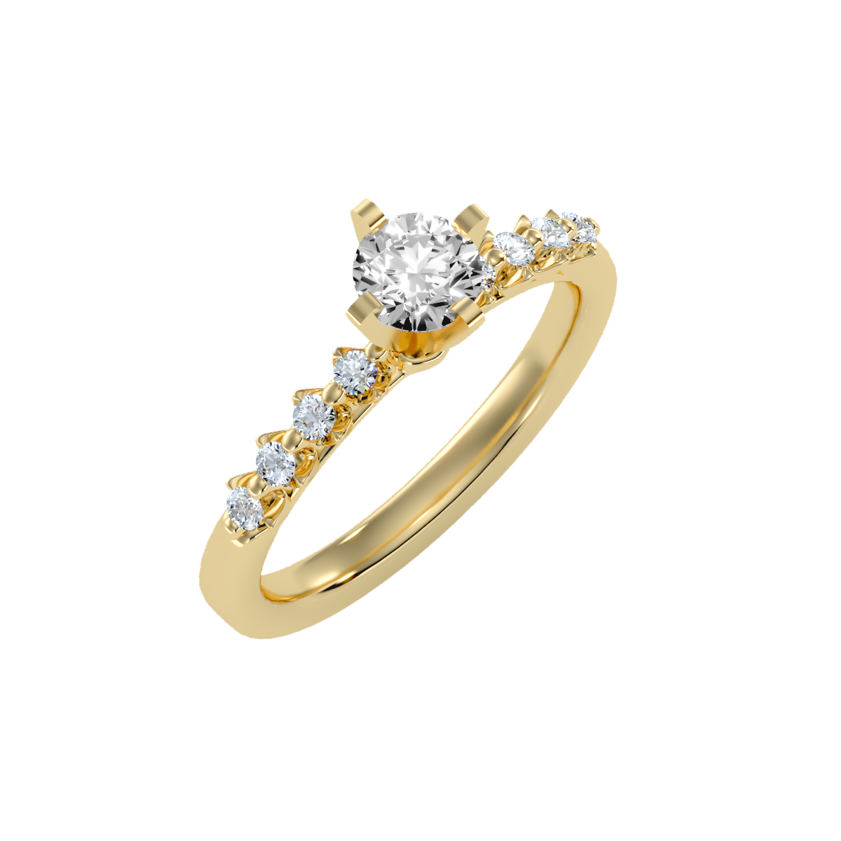 Rose Gold Diamond Solitaire Engagement Ring With Pave Band - Eleven