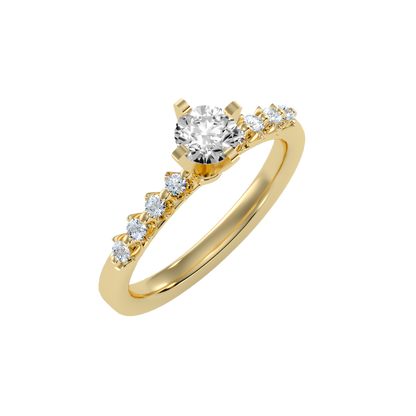 Rose Gold Diamond Solitaire Engagement Ring With Pave Band - Eleven
