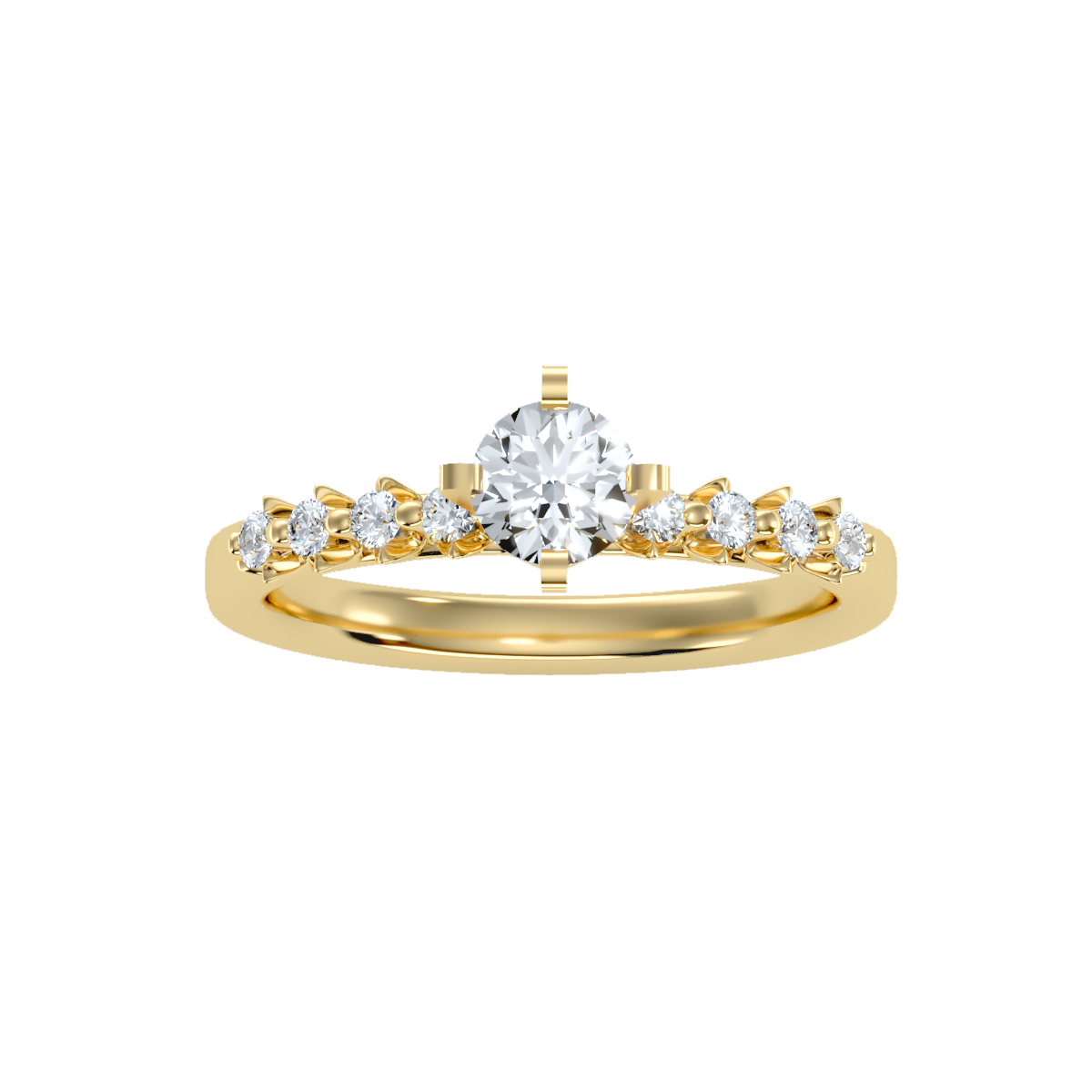 Rose Gold Diamond Solitaire Engagement Ring With Pave Band - Thirteen