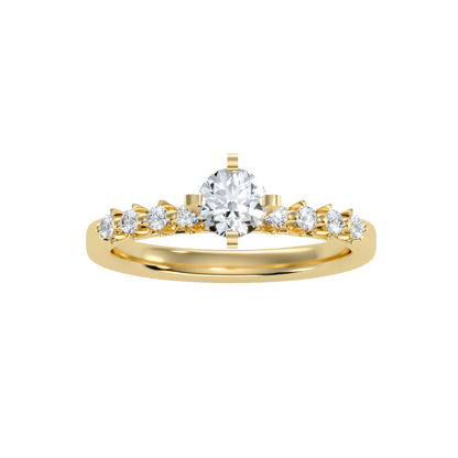 Rose Gold Diamond Solitaire Engagement Ring With Pave Band - Thirteen