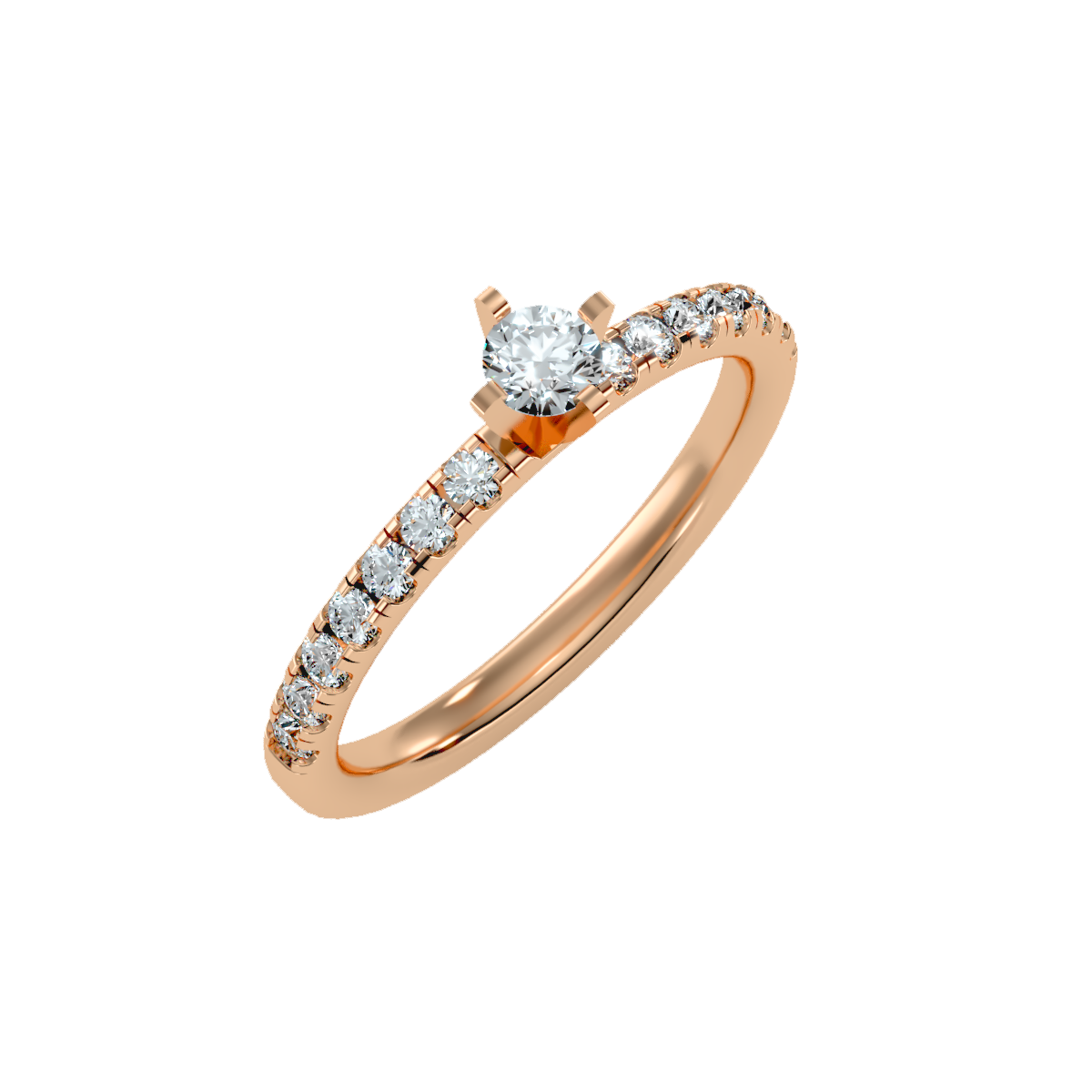 Rose Gold Diamond Solitaire Engagement Ring With Pave Band - One