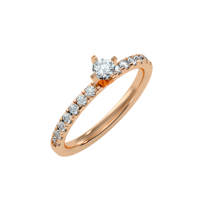 Rose Gold Diamond Solitaire Engagement Ring With Pave Band - One