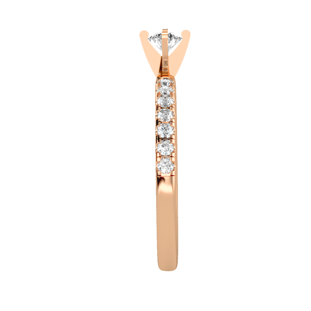Rose Gold Diamond Solitaire Engagement Ring With Pave Band - Four