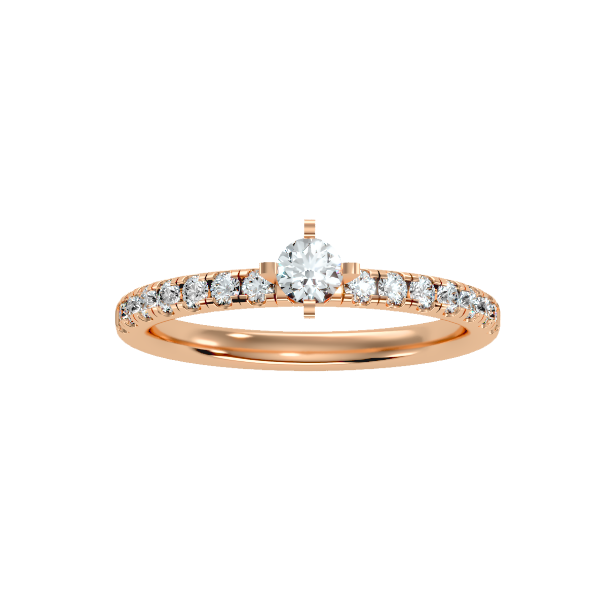 Rose Gold Diamond Solitaire Engagement Ring With Pave Band - Five