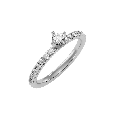 Rose Gold Diamond Solitaire Engagement Ring With Pave Band - Seven