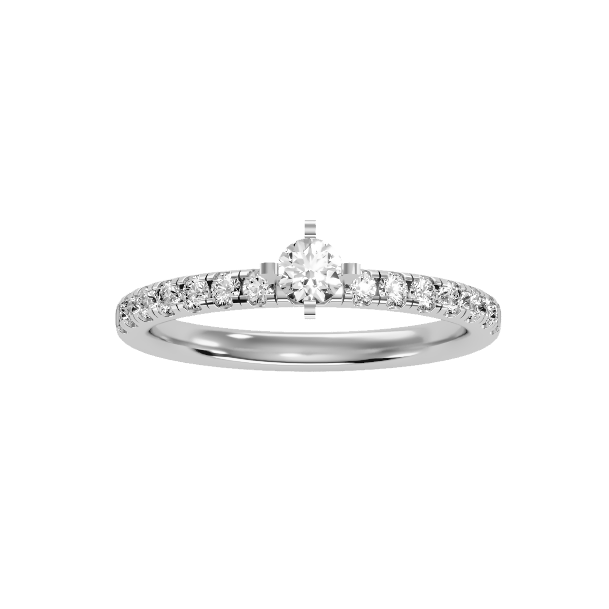 Rose Gold Diamond Solitaire Engagement Ring With Pave Band - Nine