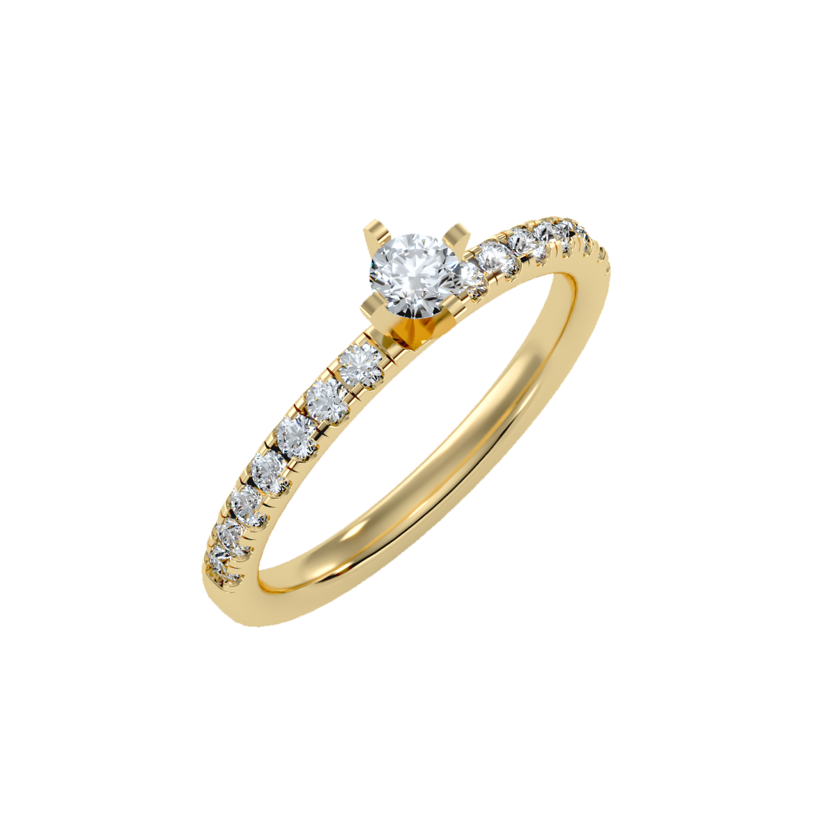 Rose Gold Diamond Solitaire Engagement Ring With Pave Band - Eleven
