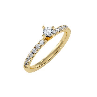 Rose Gold Diamond Solitaire Engagement Ring With Pave Band - Eleven