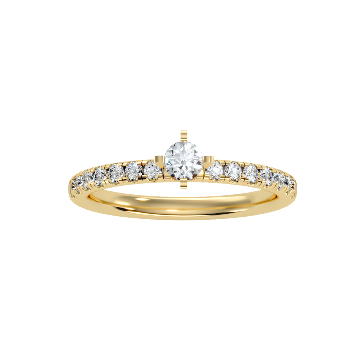 Rose Gold Diamond Solitaire Engagement Ring With Pave Band - Thirteen