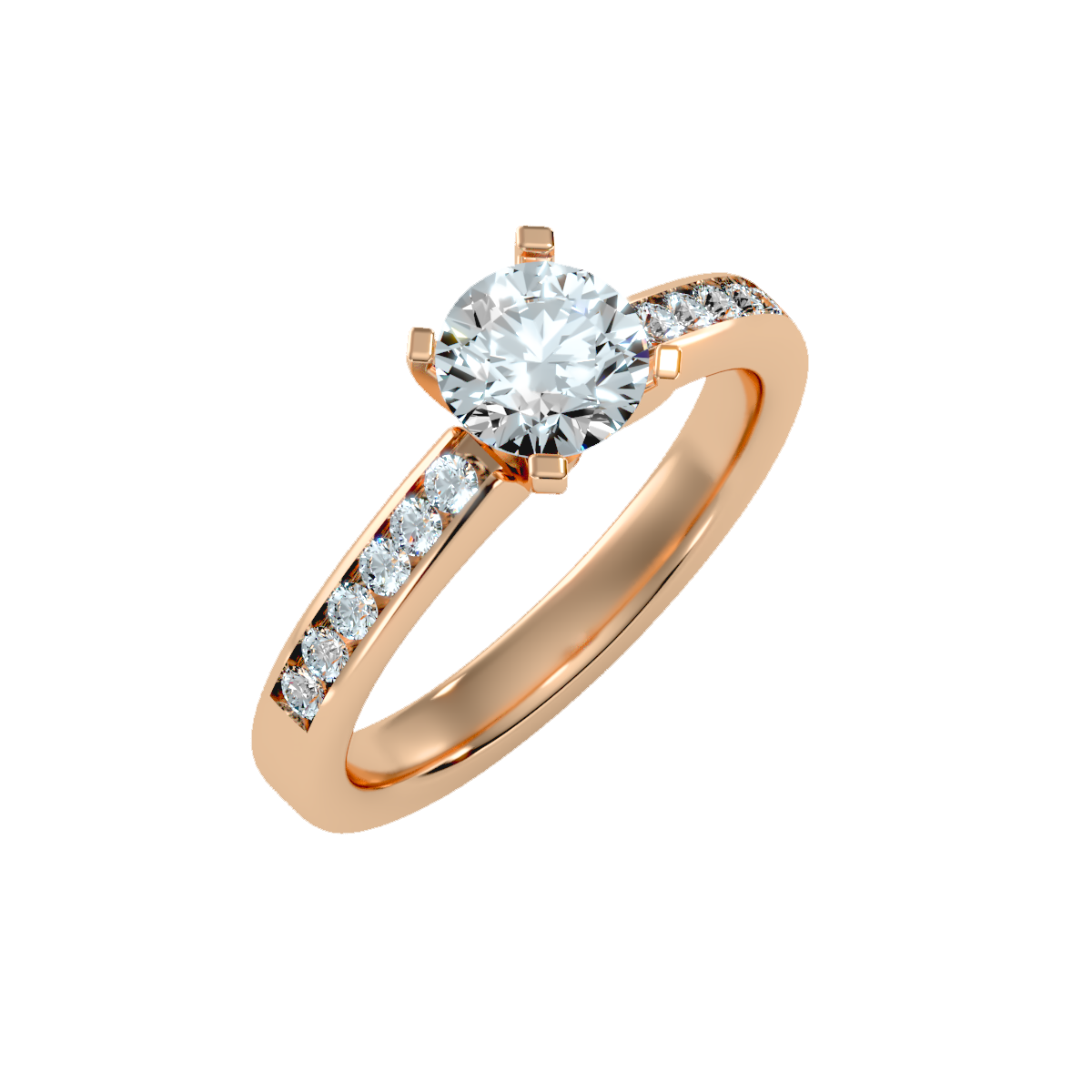 Rose Gold Solitaire Diamond Engagement Ring With Round Cut Stone - Three