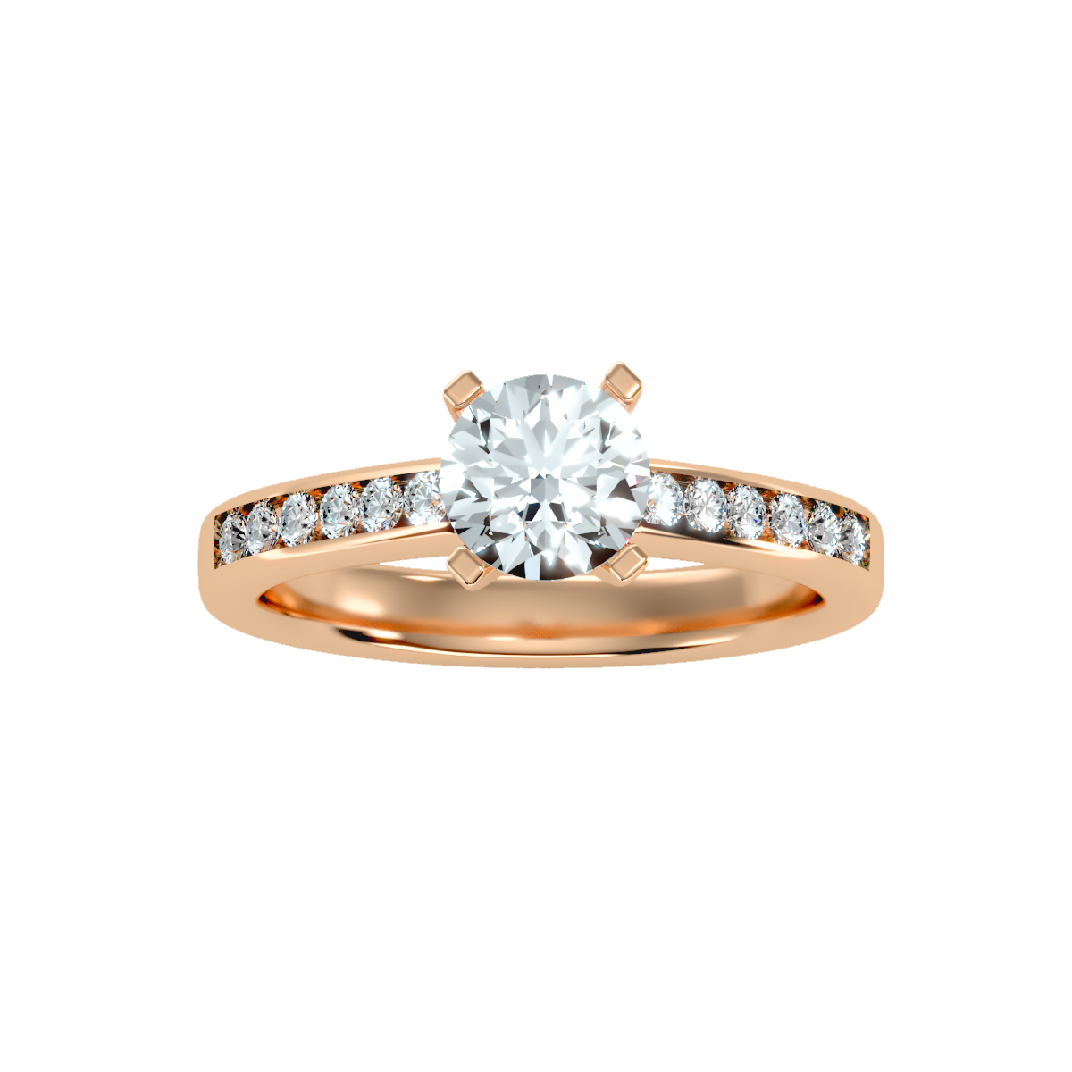 Rose Gold Solitaire Diamond Engagement Ring With Round Cut Stone - Five