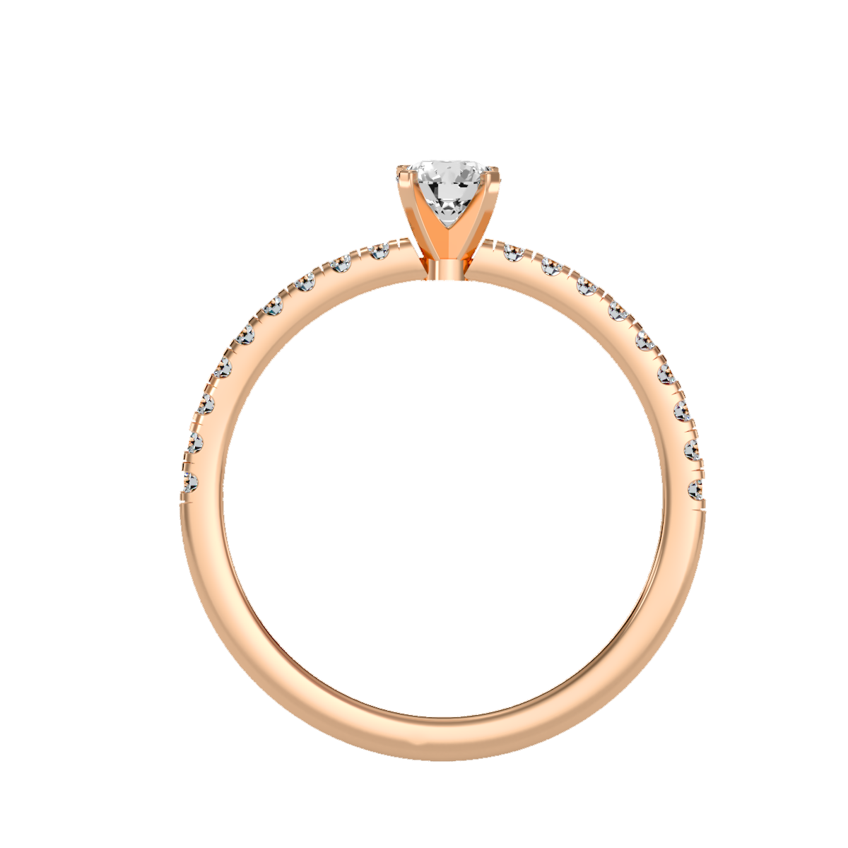 Rose Gold Diamond Solitaire Engagement Ring With Pav Band - One