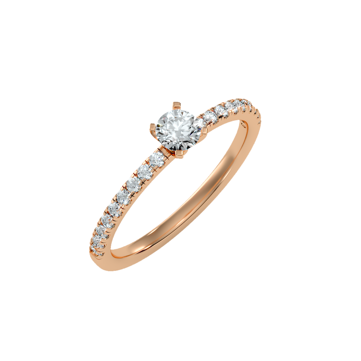 Rose Gold Diamond Solitaire Engagement Ring With Pav Band - Three