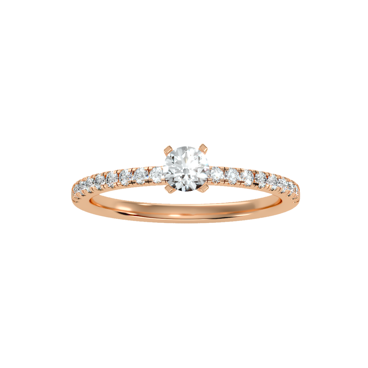 Rose Gold Diamond Solitaire Engagement Ring With Pav Band - Five
