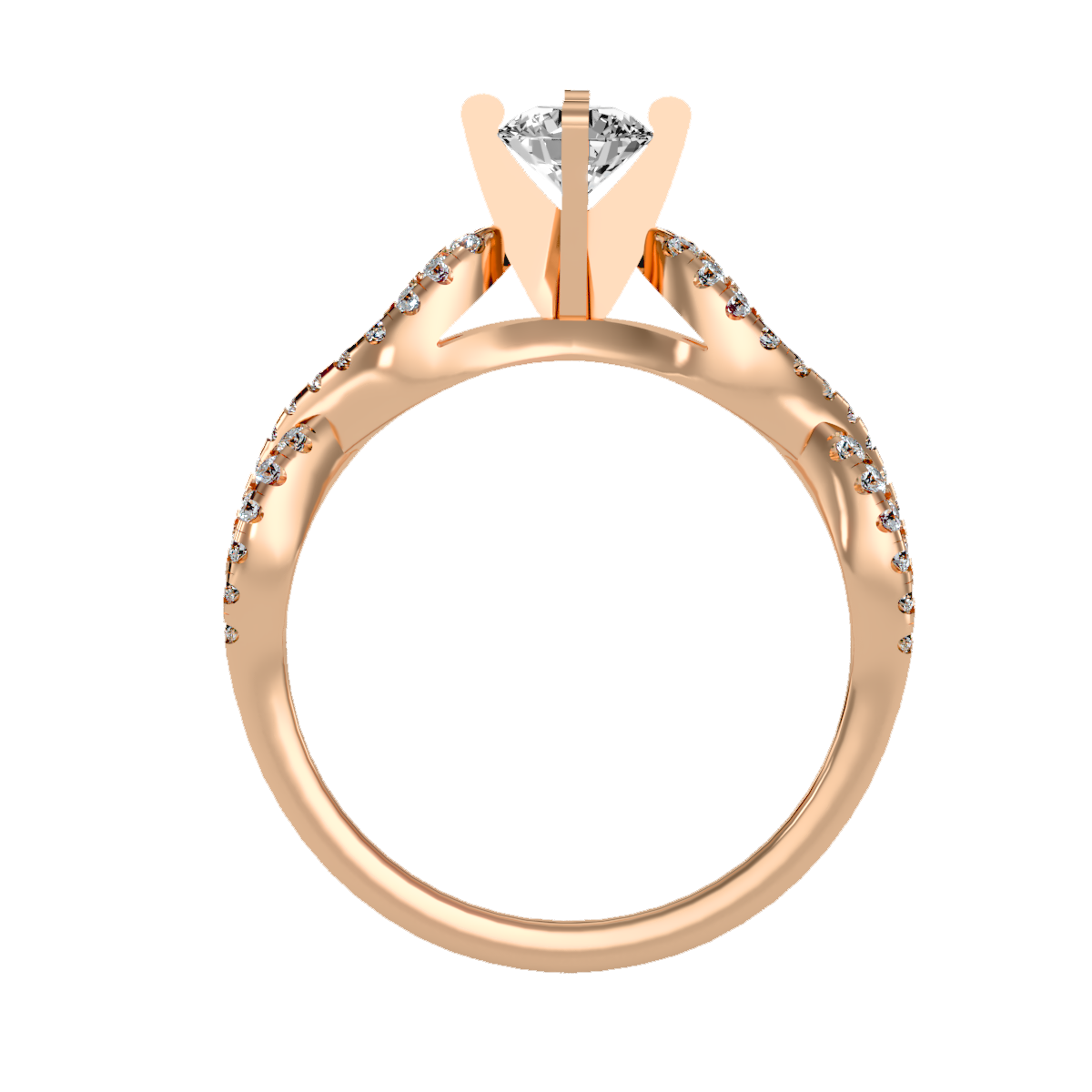 Rose Gold Diamond Engagement Ring With Pav Band And Solitaire Setting - Three