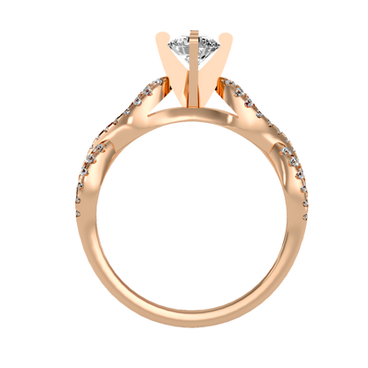 Rose Gold Diamond Engagement Ring With Pav Band And Solitaire Setting - Three