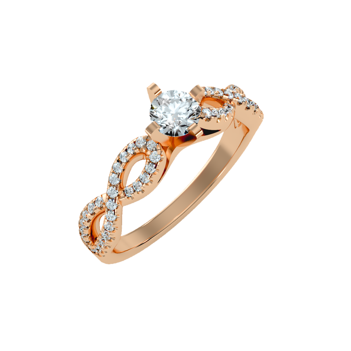 Rose Gold Diamond Engagement Ring With Pav Band And Solitaire Setting - One