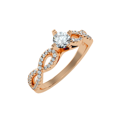 Rose Gold Diamond Engagement Ring With Pav Band And Solitaire Setting - One