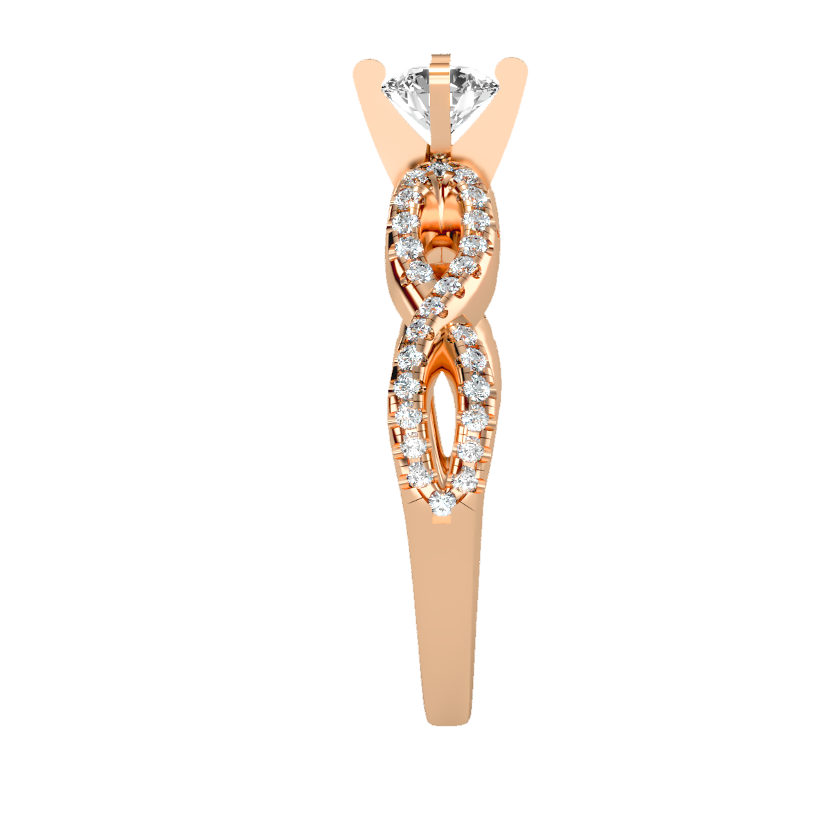 Rose Gold Diamond Engagement Ring With Pav Band And Solitaire Setting - Four