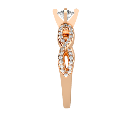 Rose Gold Diamond Engagement Ring With Pav Band And Solitaire Setting - Four