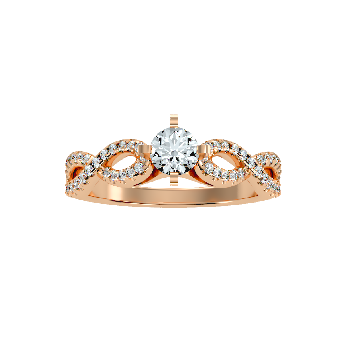Rose Gold Diamond Engagement Ring With Pav Band And Solitaire Setting - Five