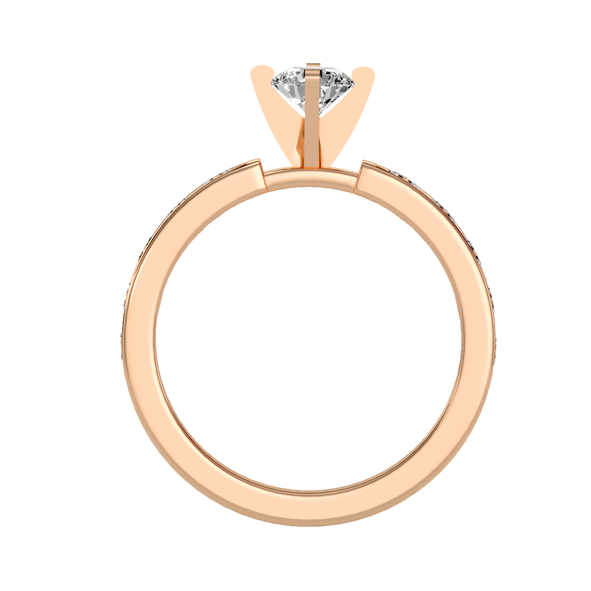 Rose Gold Diamond Solitaire Engagement Ring With Pav Band - One