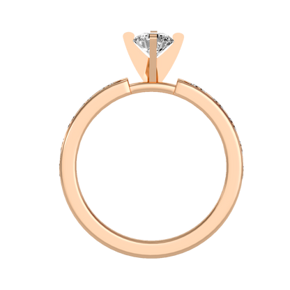 Rose Gold Diamond Solitaire Engagement Ring With Pav Band - One