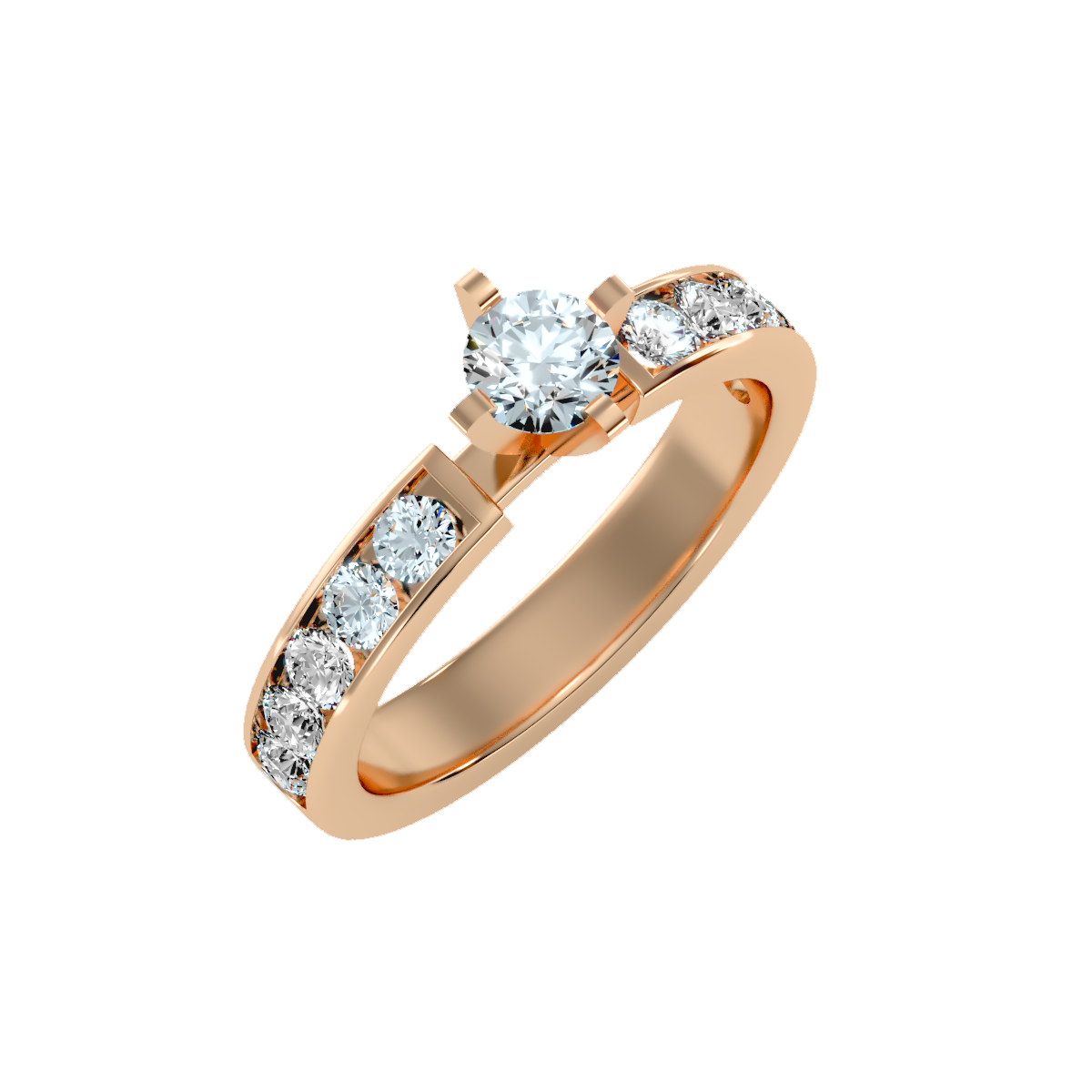 Rose Gold Diamond Solitaire Engagement Ring With Pav Band - Three