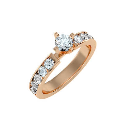 Rose Gold Diamond Solitaire Engagement Ring With Pav Band - Three