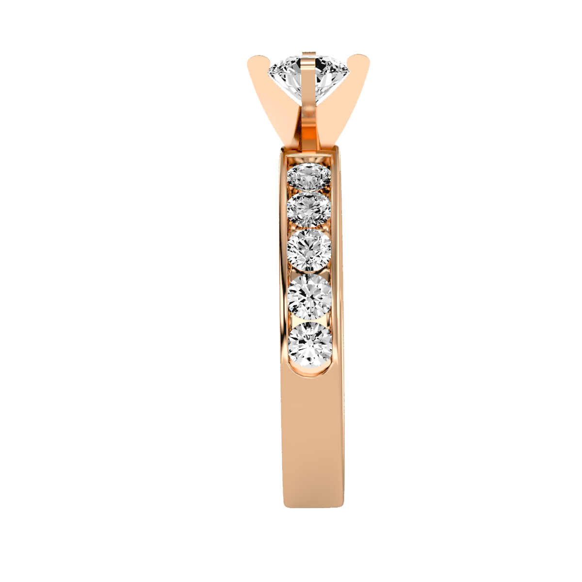Rose Gold Diamond Solitaire Engagement Ring With Pav Band - Four