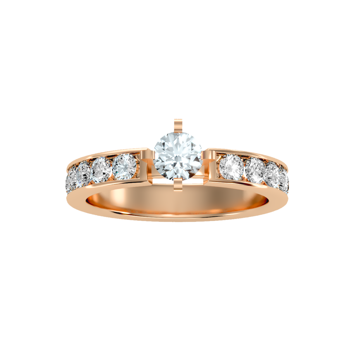 Rose Gold Diamond Solitaire Engagement Ring With Pav Band - Five