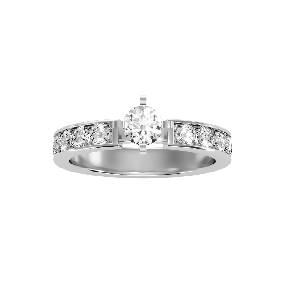 Rose Gold Diamond Solitaire Engagement Ring With Pav Band - Nine