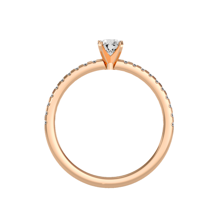 Rose Gold Solitaire Diamond Engagement Ring With Pav Band - Three