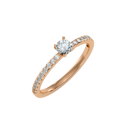 Rose Gold Solitaire Diamond Engagement Ring With Pav Band - One