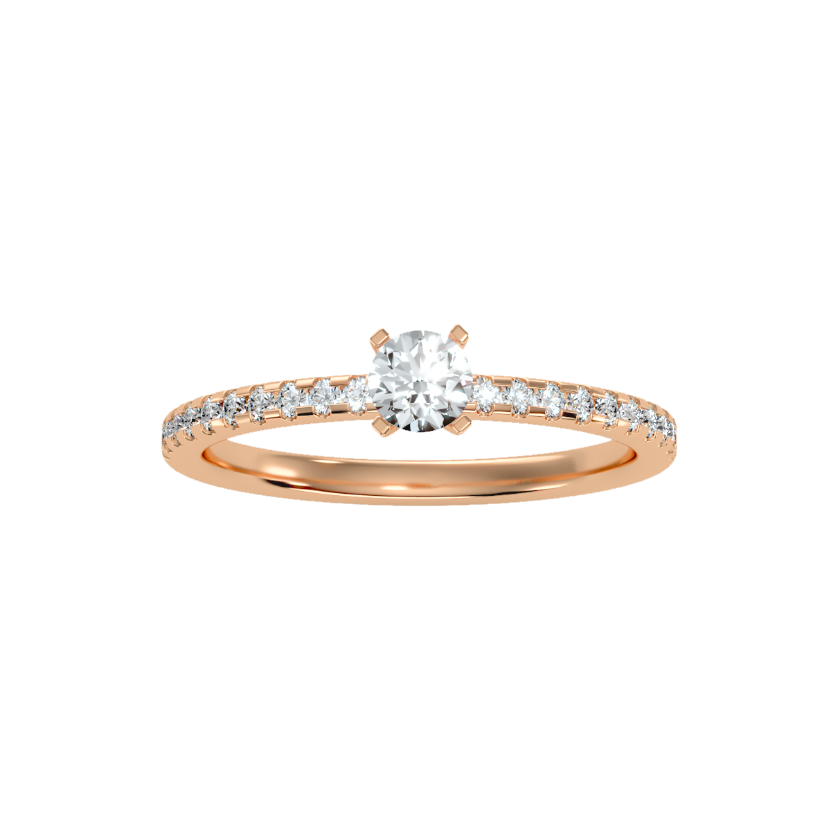 Rose Gold Solitaire Diamond Engagement Ring With Pav Band - Five