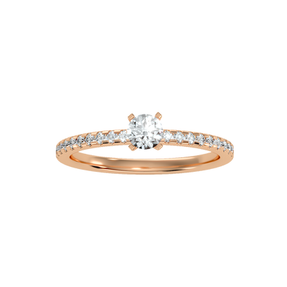 Rose Gold Solitaire Diamond Engagement Ring With Pav Band - Five