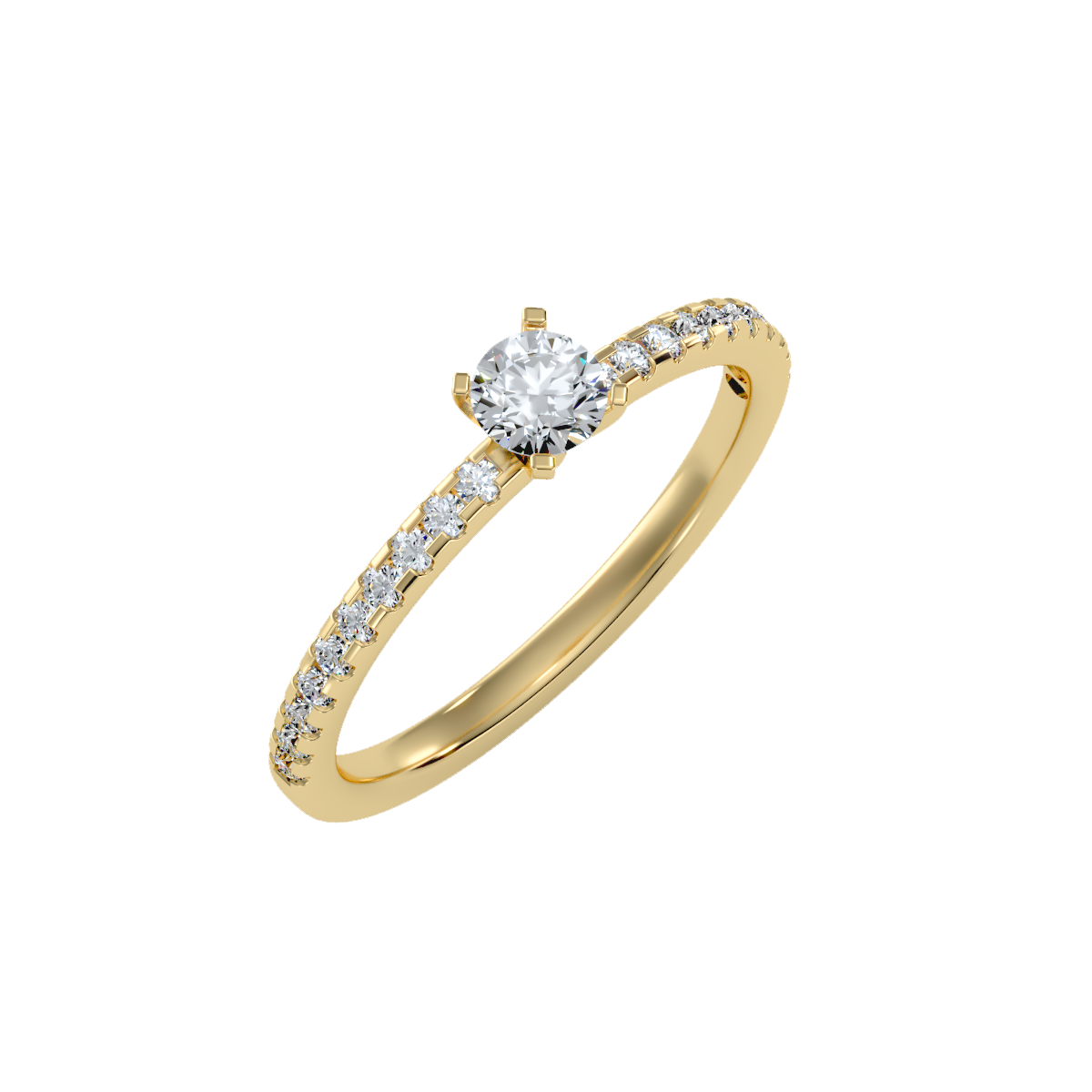 Rose Gold Solitaire Diamond Engagement Ring With Pav Band - Eleven