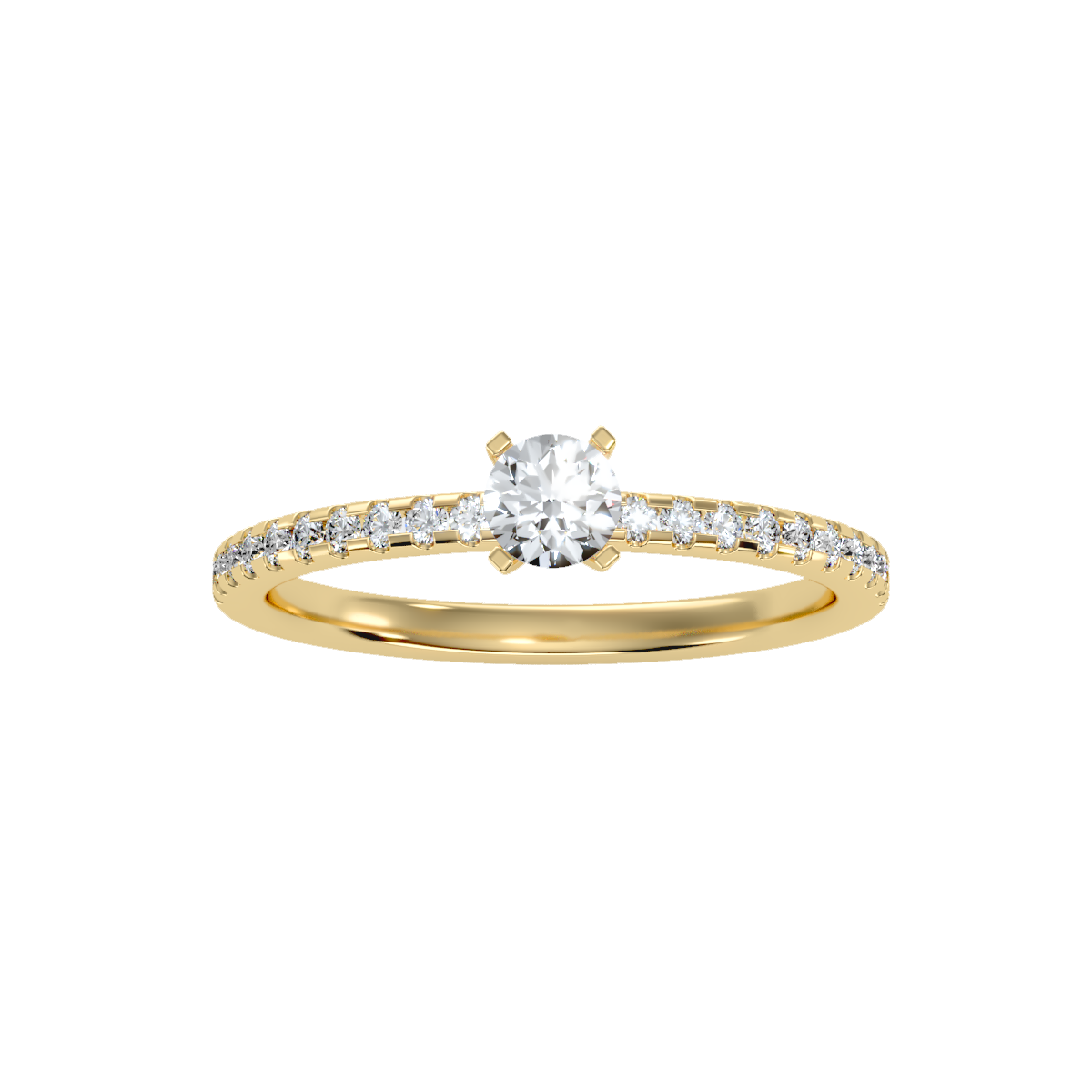 Rose Gold Solitaire Diamond Engagement Ring With Pav Band - Thirteen