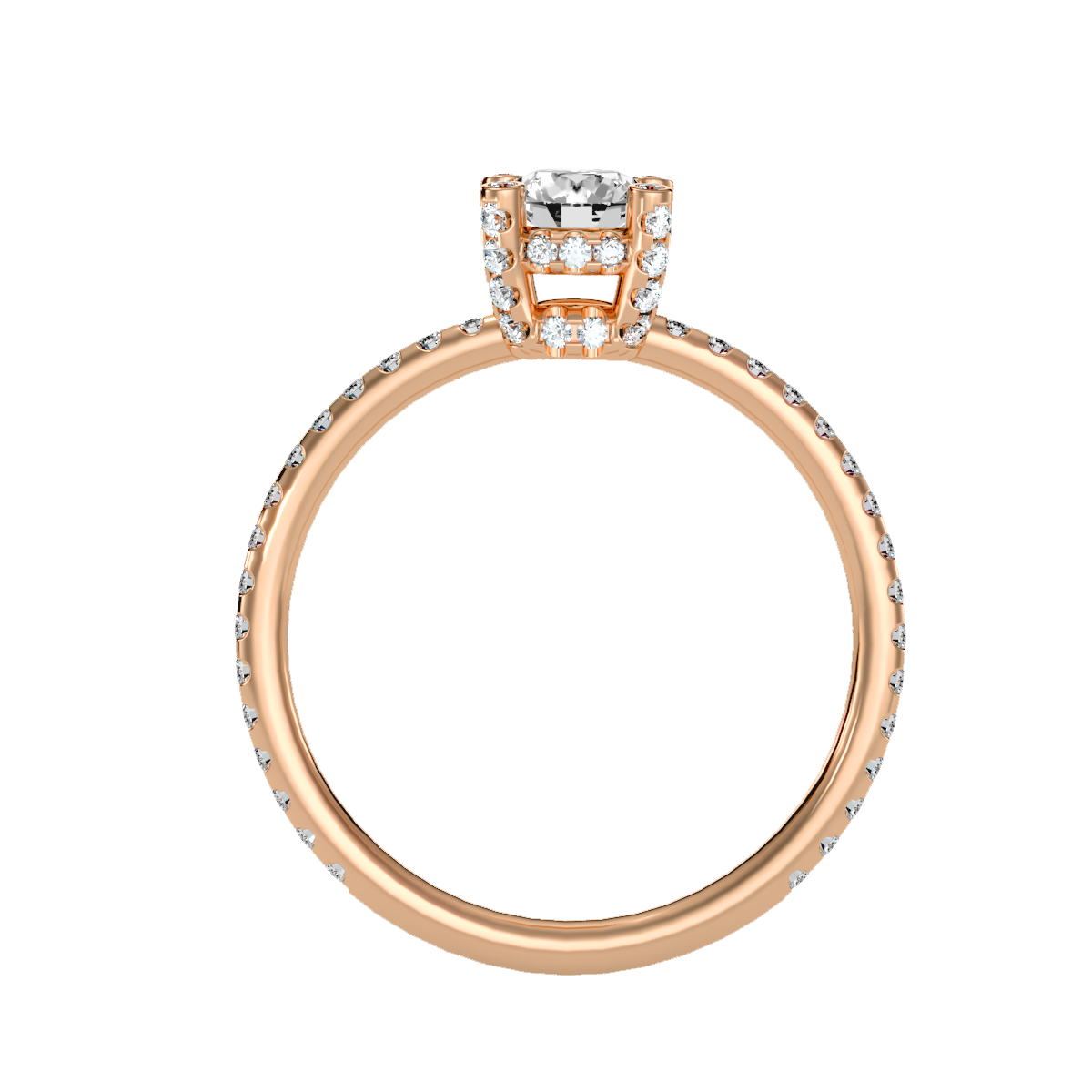 Rose Gold Diamond Halo Engagement Ring With Pav Band - Four