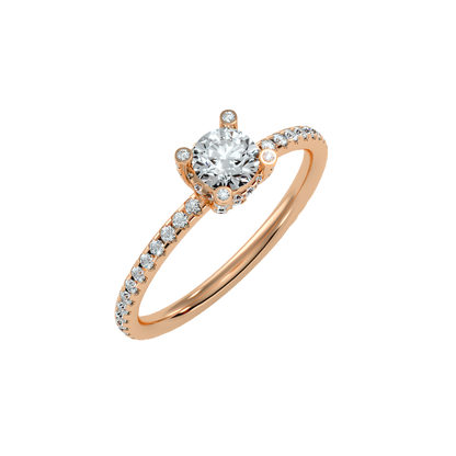 Rose Gold Diamond Halo Engagement Ring With Pav Band - Three