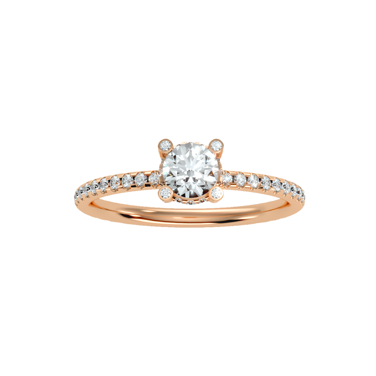 Rose Gold Diamond Halo Engagement Ring With Pav Band - Six