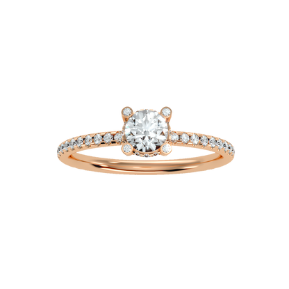 Rose Gold Diamond Halo Engagement Ring With Pav Band - Six