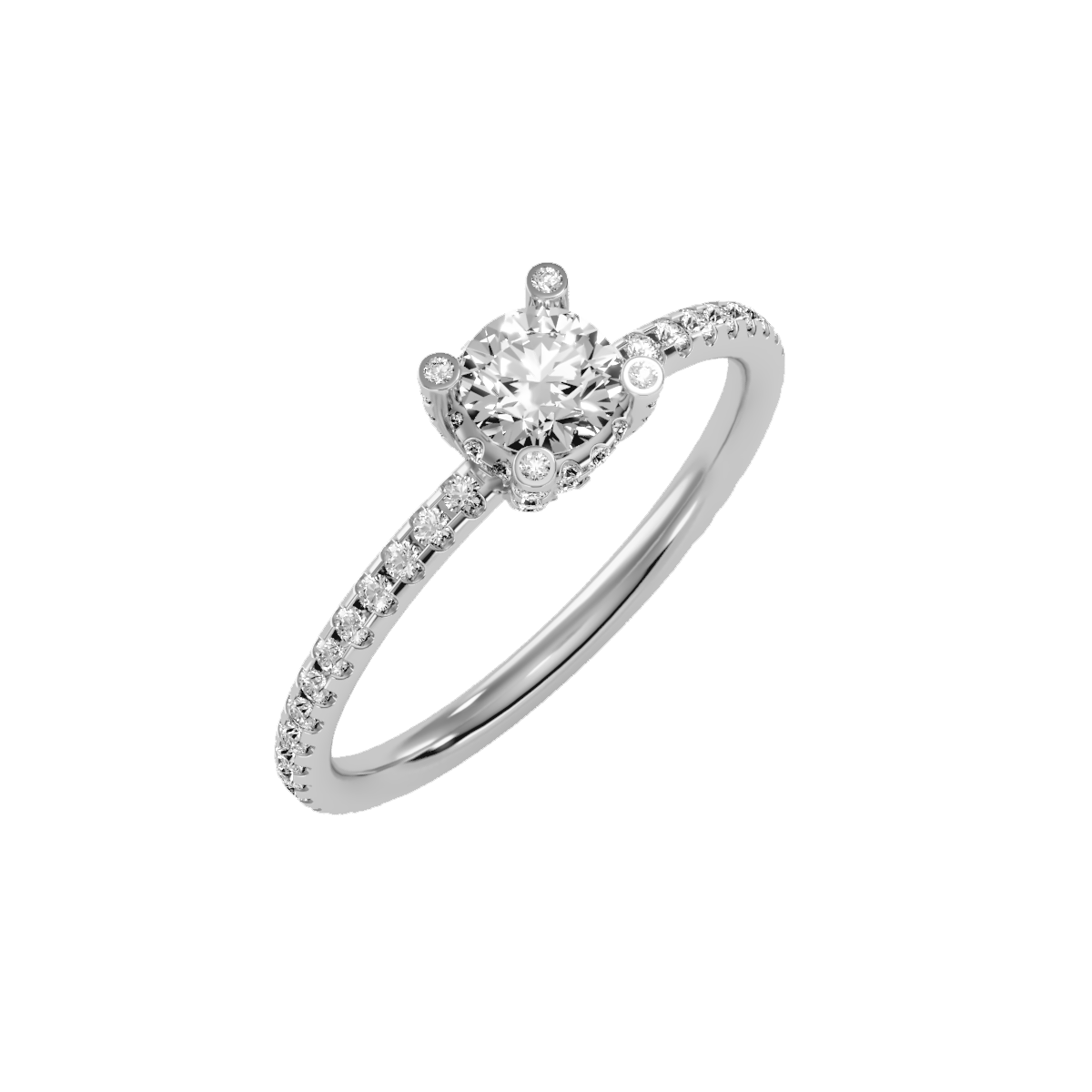 Rose Gold Diamond Halo Engagement Ring With Pav Band - One