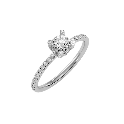 Rose Gold Diamond Halo Engagement Ring With Pav Band - One