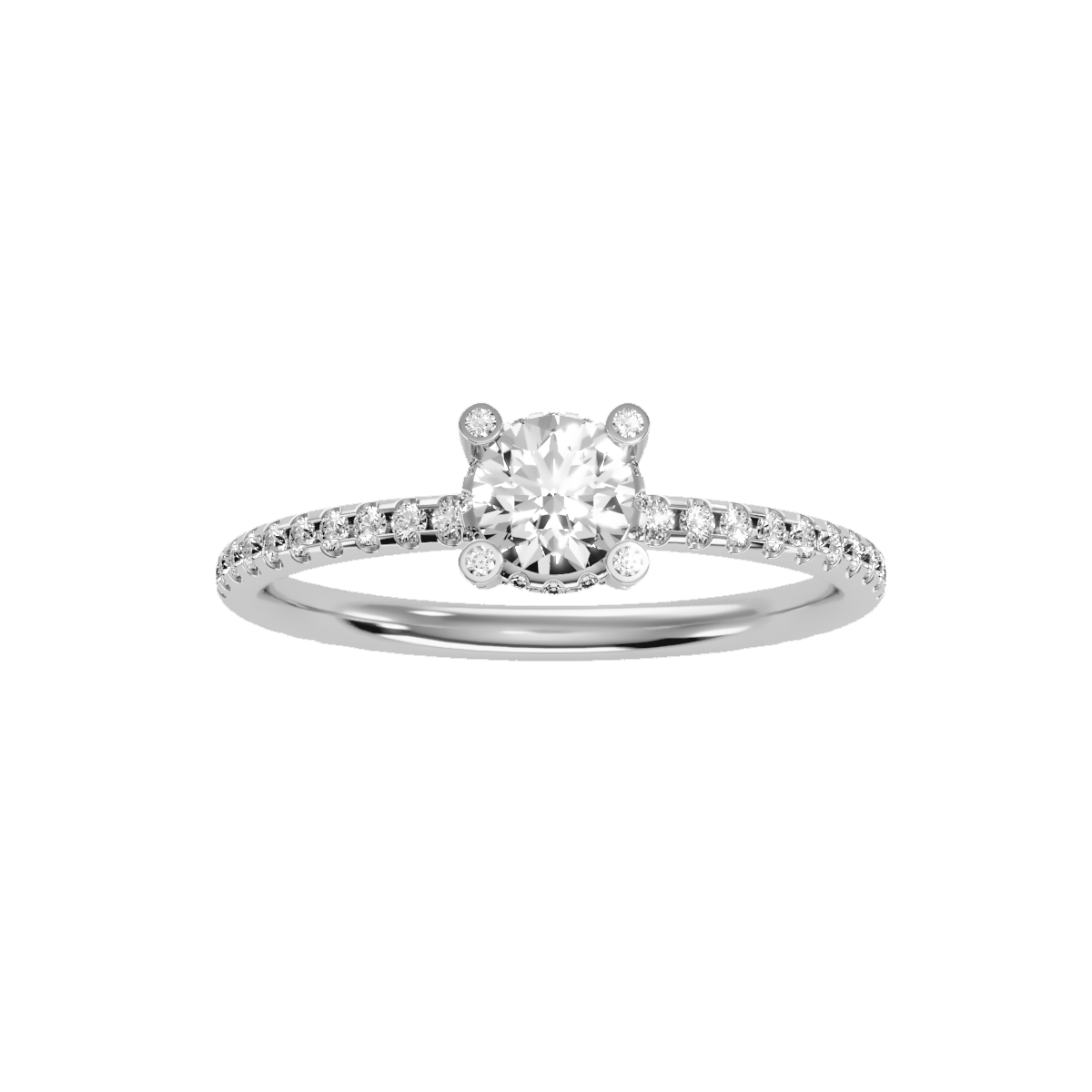 Rose Gold Diamond Halo Engagement Ring With Pav Band - Nine