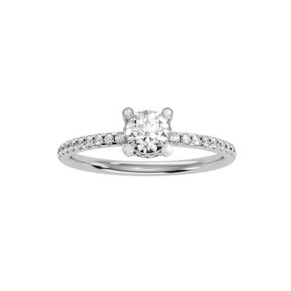 Rose Gold Diamond Halo Engagement Ring With Pav Band - Nine
