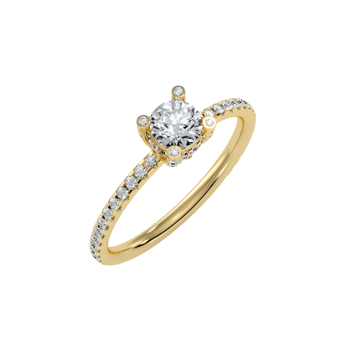 Rose Gold Diamond Halo Engagement Ring With Pav Band - Eleven