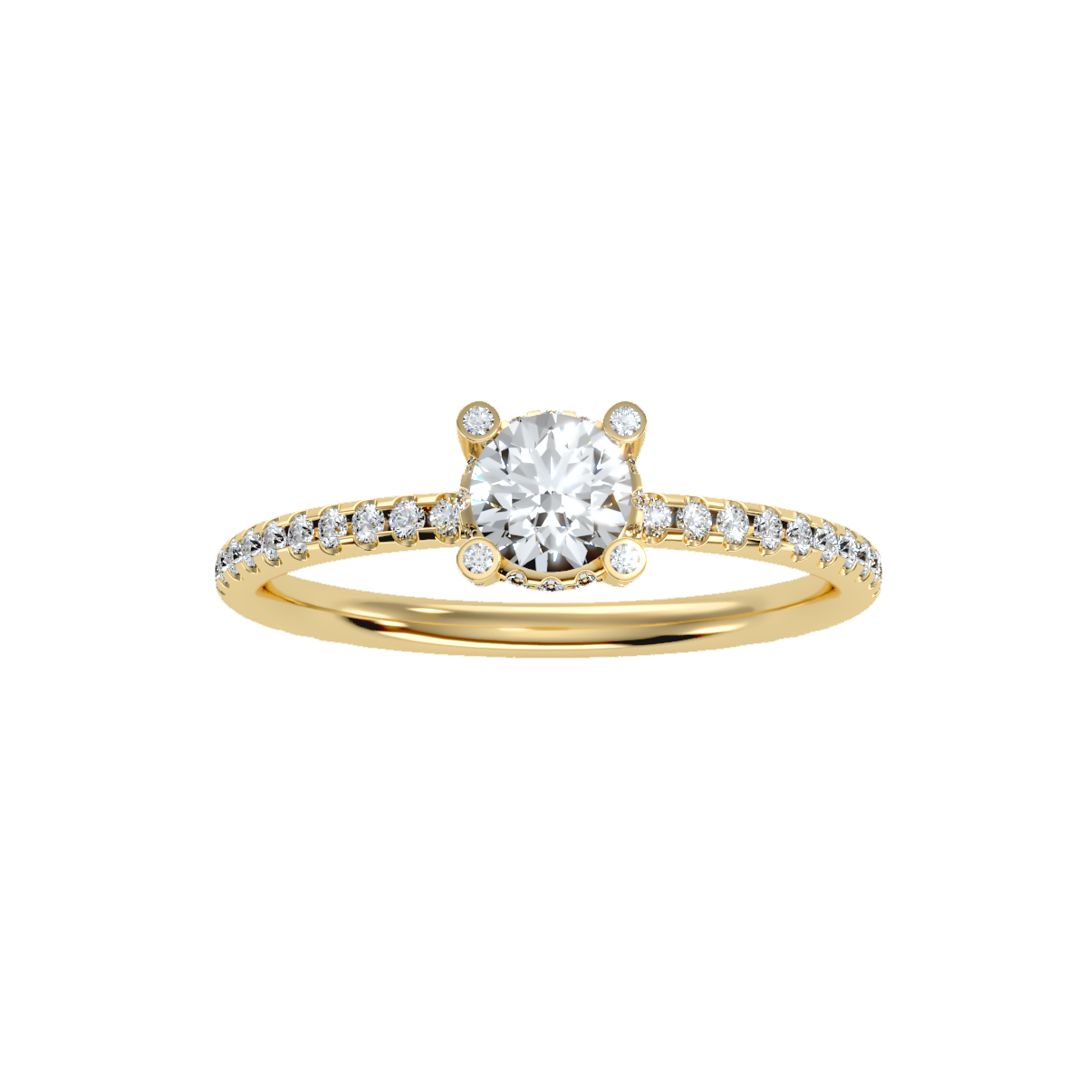 Rose Gold Diamond Halo Engagement Ring With Pav Band - Thirteen